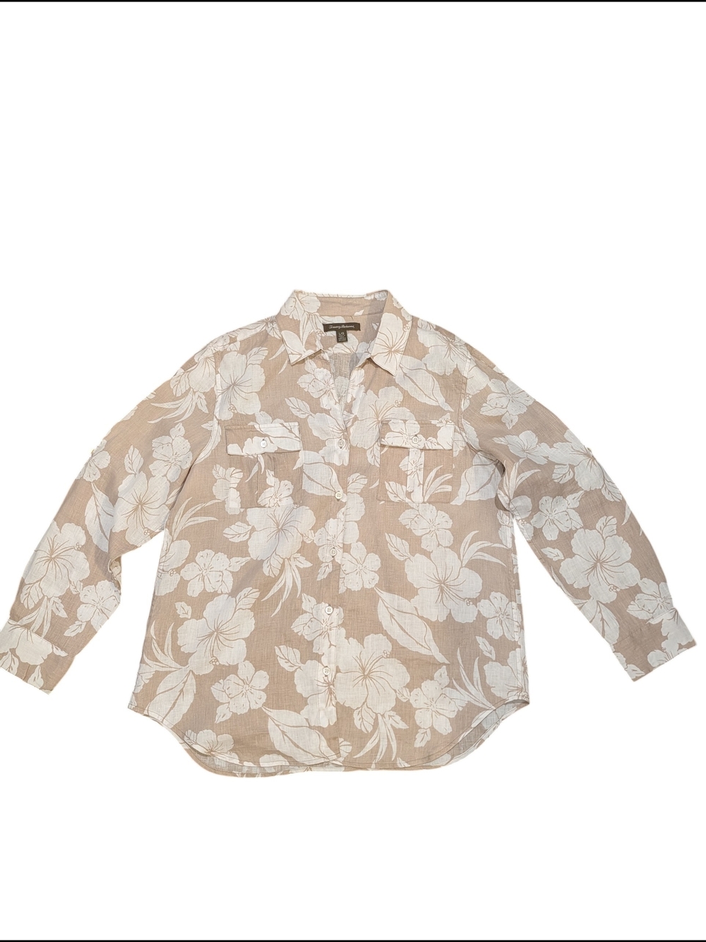 Tommy Bahama 100% Linen Floral Button Front Shirt Womens Large Tropical